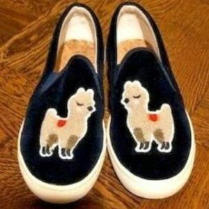 Soludos Navy Blue Velvet Llama Slip-On Sneakers